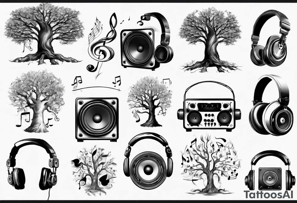 music speaker note tree headphones tattoo idea