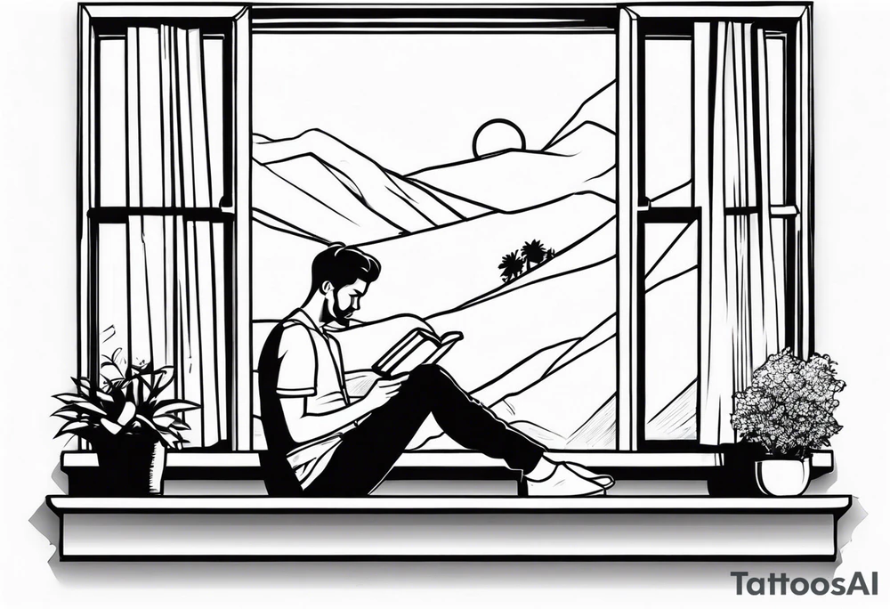 person reading by window tattoo idea