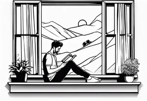 person reading by window tattoo idea