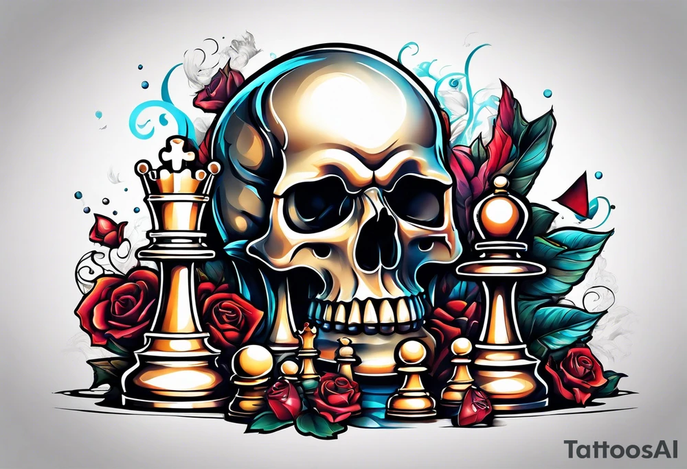 skull and chess pieces tattoo idea