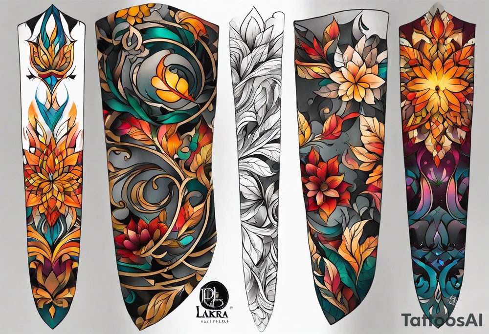 Arm Sleeve Tattoo with fall colors flat tattoo idea
