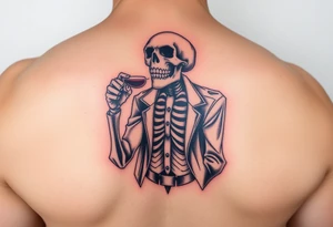 evil skeleton in clothes getting drunk tattoo idea