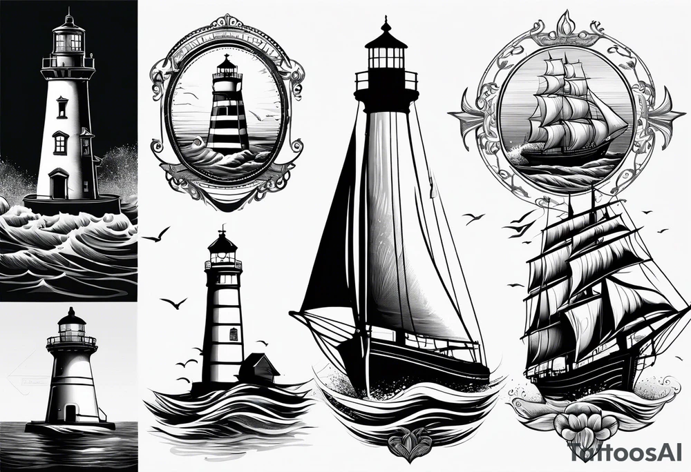 sailboat sail in the shape of a maritime lighthouse. tattoo idea