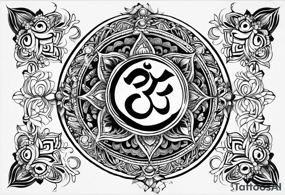 Traditional Hawaiian tattoo tattooed on the upper part of my arm across my shoulders, and into my chest should be integrated with a Hindu om sign and also the seven Hindu chakras tattoo idea