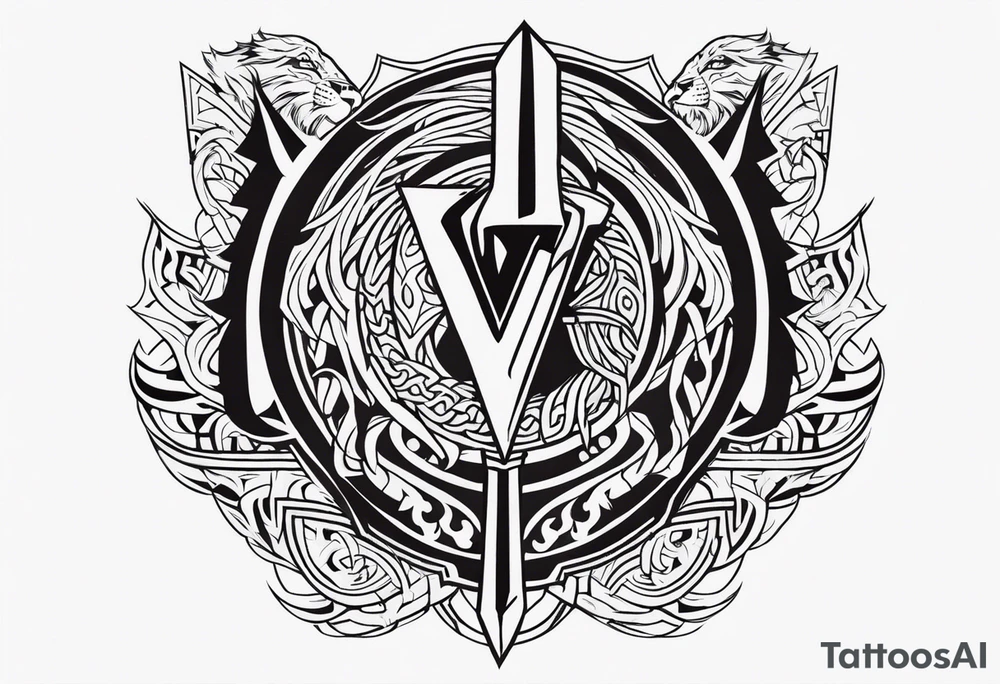 Valhalla sword shield dragon axe Valknut tribal lion tattoo idea Valhalla sword shield dragon axe Valknut tribal lion tattoo idea