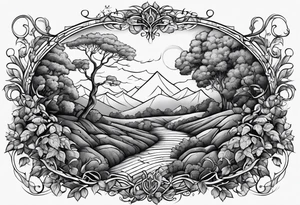 stone road over leafy vines tattoo idea