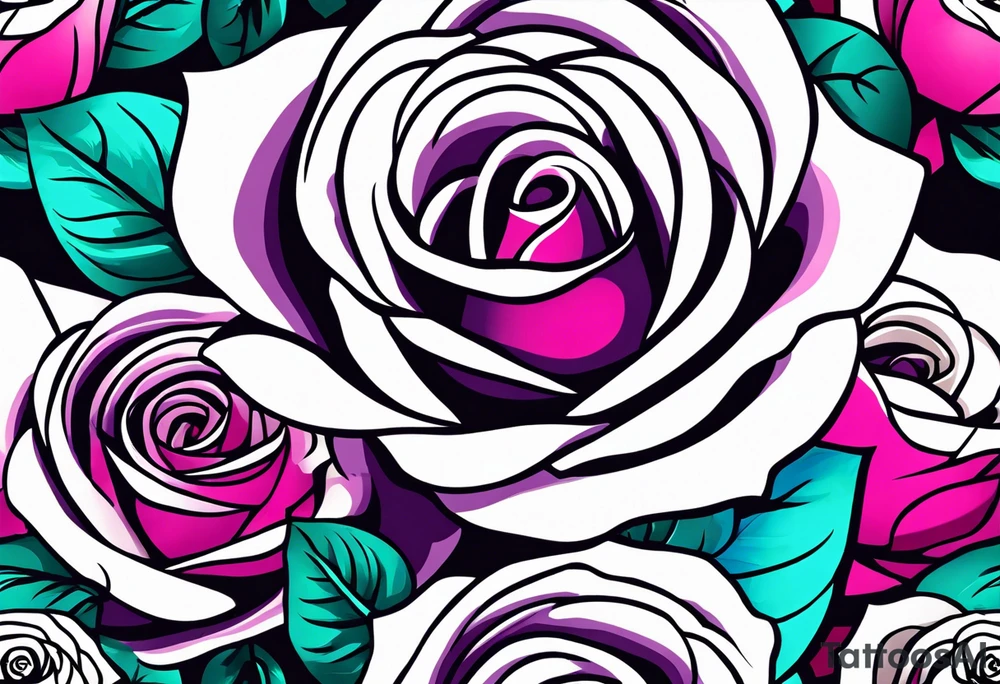 Dad (06-07-14), roses, teal, pink, purple tattoo idea