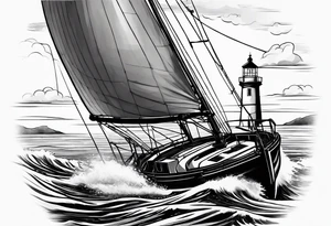 front bow sails with lighthouse on board tattoo idea