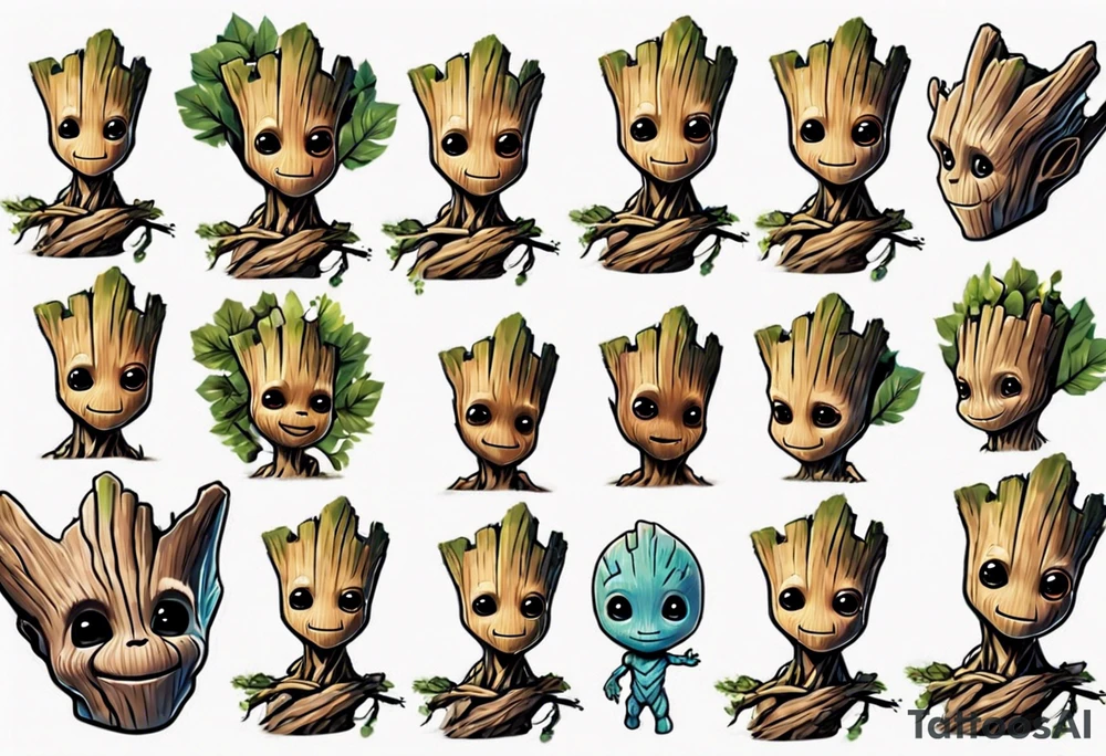 baby Groot half sleeve tattoo idea