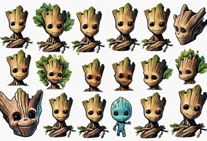 baby Groot half sleeve tattoo idea