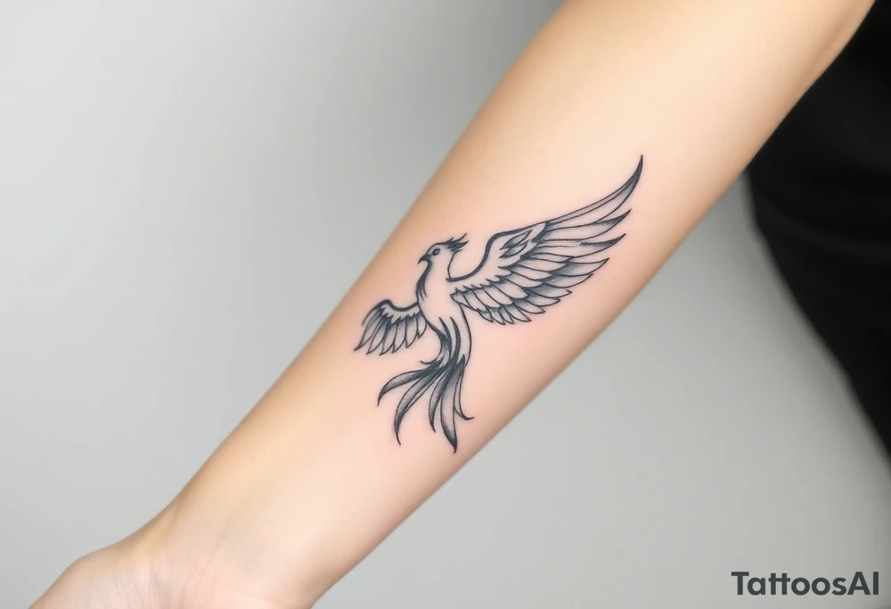 Fine line Phoenix bird tattoo idea