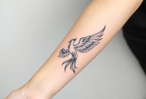 Fine line Phoenix bird tattoo idea