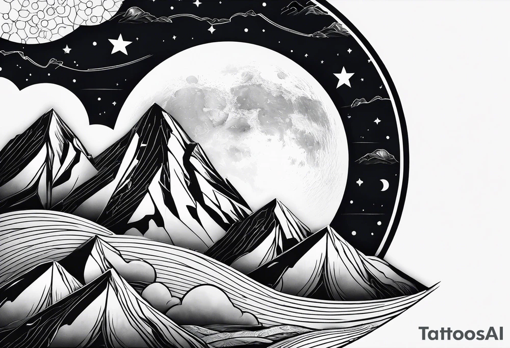 moon and mountains tattoo idea