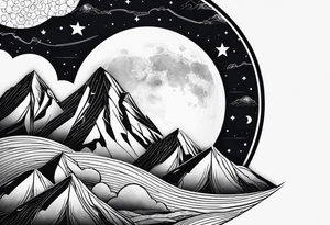 moon and mountains tattoo idea