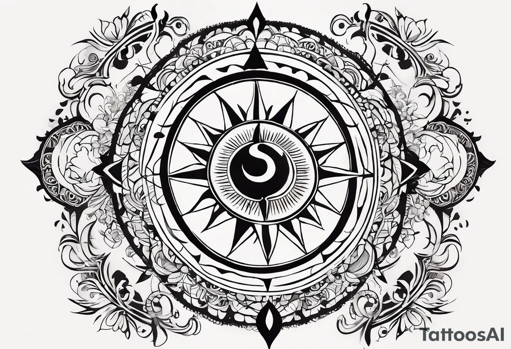 incorporating symbols of travel like a compass or a world map, alongside imagery that represents joy and happiness, such as a smiling sun or playful clouds? These elements can complement Lord Shiva in a dynamic and uplifting tattoo design, reflecting your adventurous spirit and positive outlook on life. tattoo idea