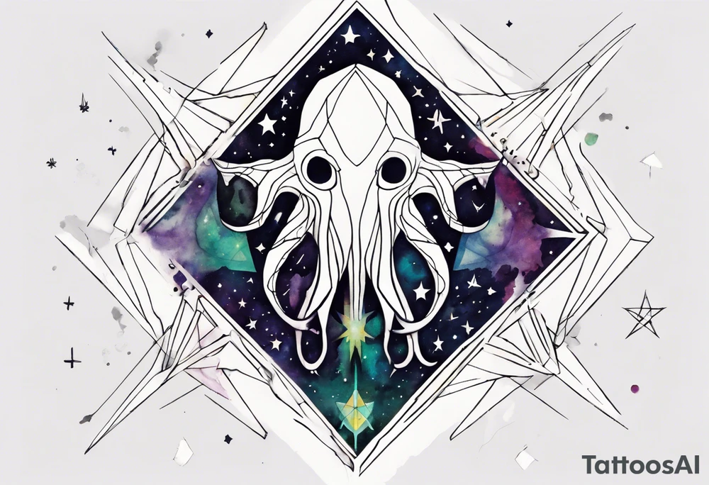 Geometric single image, abstract art, colect some stars to shine, pigment acquarel color, damage done, transient, cthulhu tattoo idea