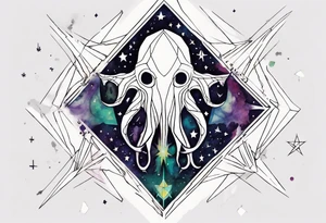 Geometric single image, abstract art, colect some stars to shine, pigment acquarel color, damage done, transient, cthulhu tattoo idea