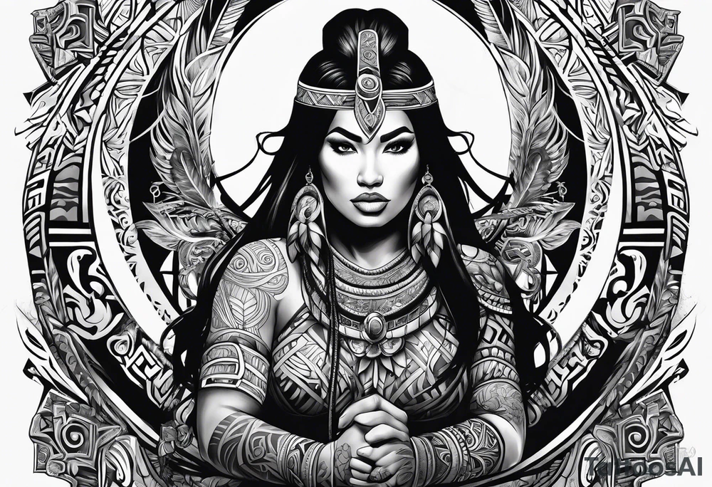 Māori female warrior doing pukana tattoo idea