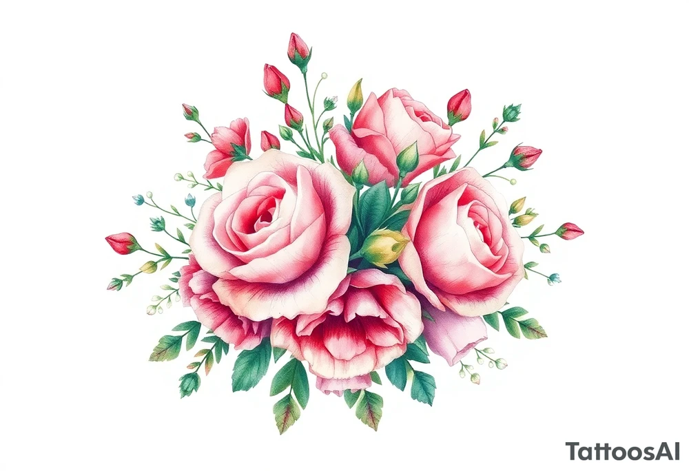 vintage bouquet of wild roses and meadow flowers with morning dew tattoo idea