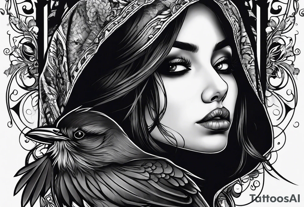 Spooky emo girl raven tattoo idea