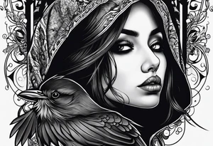 Spooky emo girl raven tattoo idea