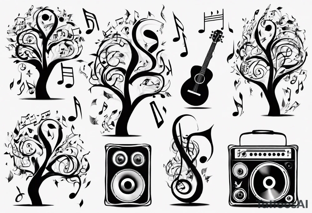music speaker note tree stave notes tattoo idea