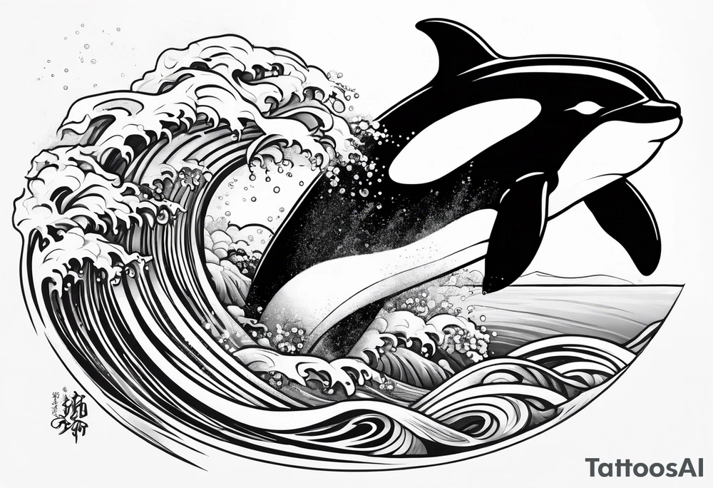 transient orca, Japanese, flowing, waves and kelp highlights tattoo idea