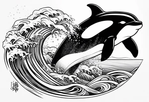 transient orca, Japanese, flowing, waves and kelp highlights tattoo idea