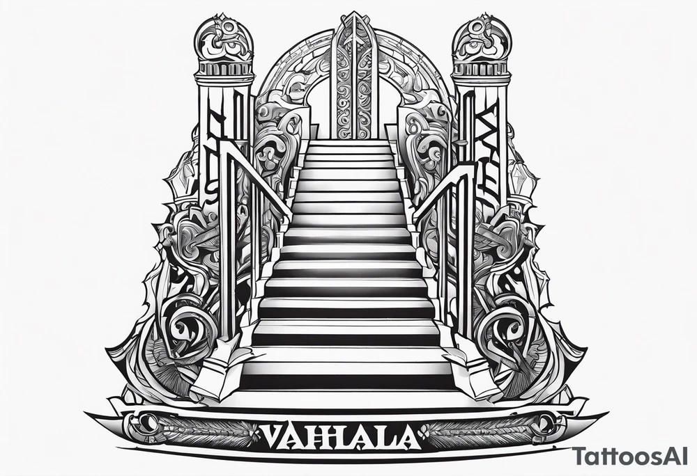 Valhalla sheild sword stairs tattoo idea