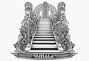 Valhalla sheild sword stairs tattoo idea