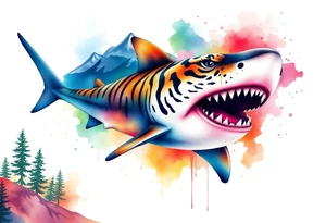 forest mountains and tiger sharks, tattoo idea
