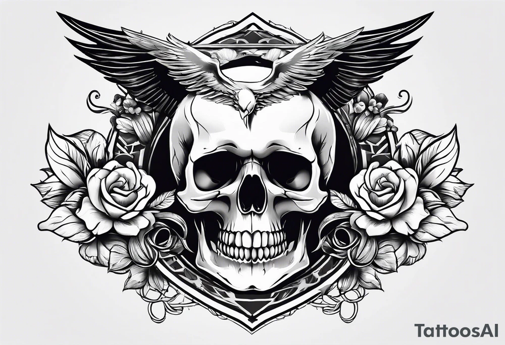 Skull and swallow simple tattoo idea