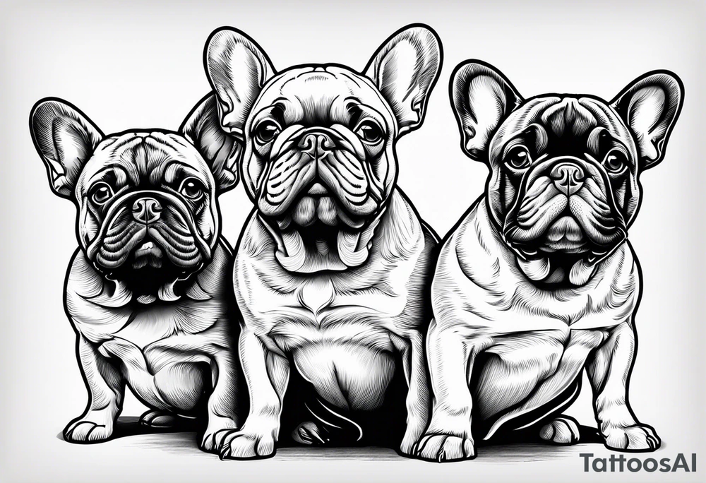 three French bulldogs tattoo idea