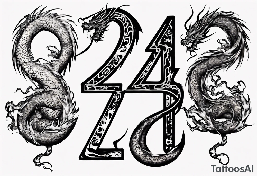 Number 24 with a Chinese dragon around it tattoo idea