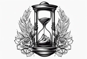 Hour glass with a skeleton hand on top and human hand on bottom tattoo idea