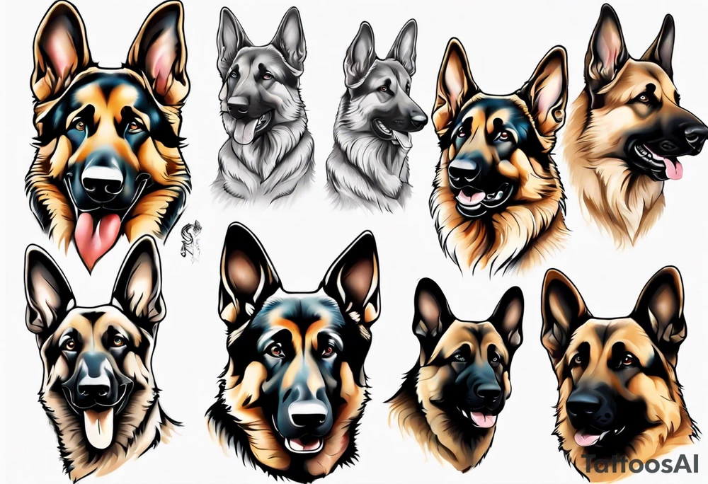 Goofy German shepherd puppy profile tattoo idea