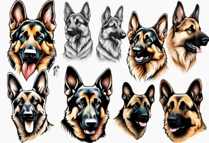 Goofy German shepherd puppy profile tattoo idea