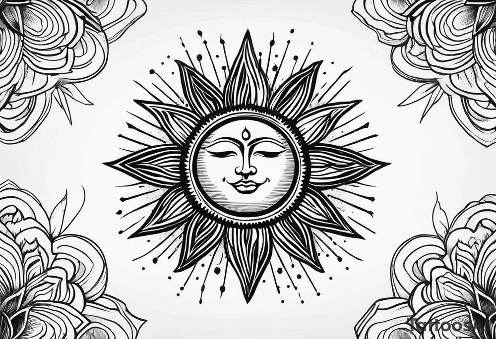 sun with rays, minimalistic, bohemian tattoo idea