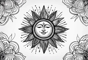 sun with rays, minimalistic, bohemian tattoo idea