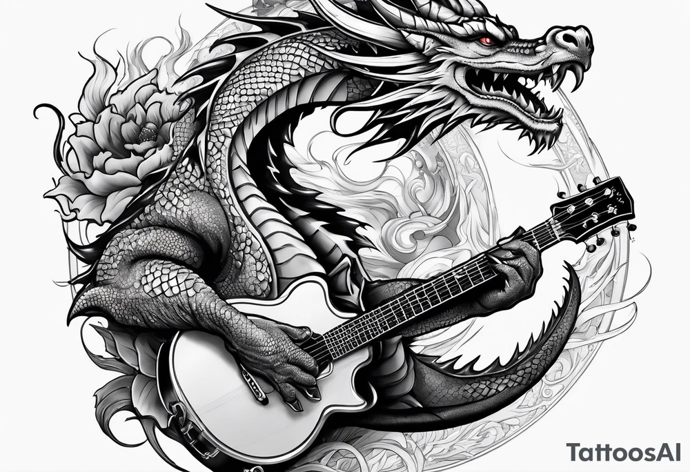 Dragon playing guitar tattoo idea