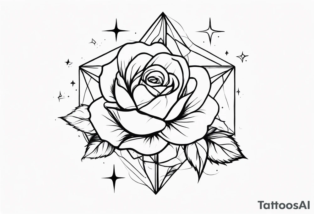 Tesseract with big roses and small stars around it tattoo idea