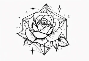 Tesseract with big roses and small stars around it tattoo idea