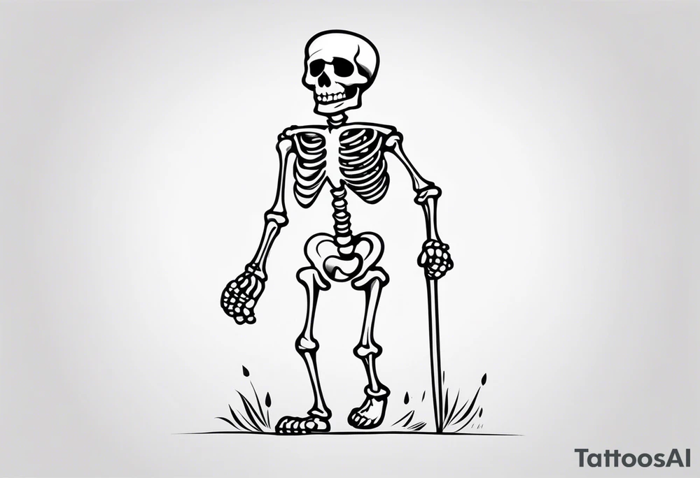 walking happy skeleton tattoo idea