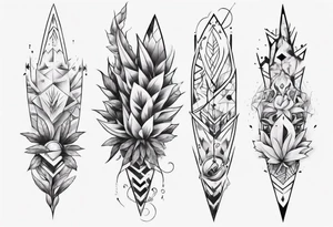 full arm tattoo. pointy leaves combined with geometric shapes. whole arm tattoo idea