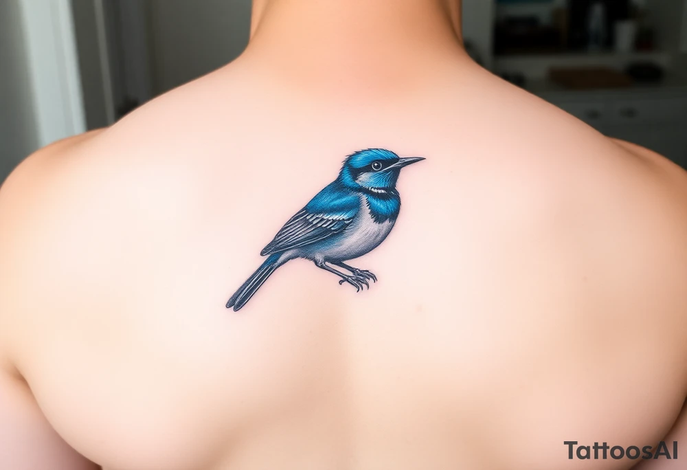 Bright colourful blue wren tattoo idea