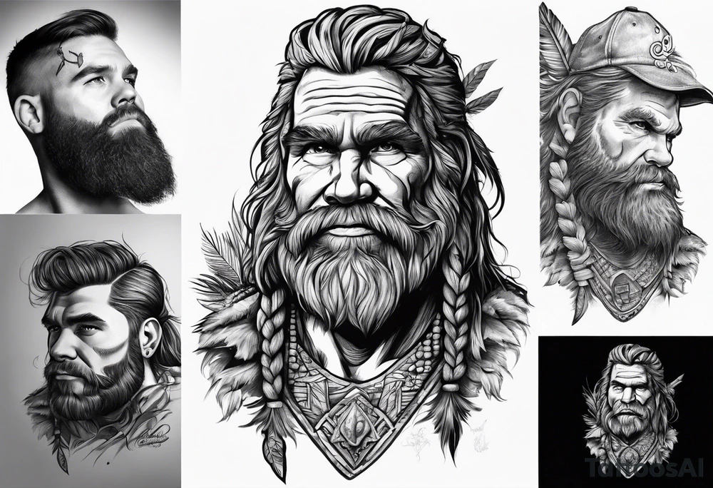 caveman weekend with cross, golf, bourbon, campfire and cabin tattoo idea