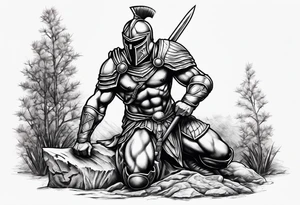 Spartan kneeling on a grave tattoo idea