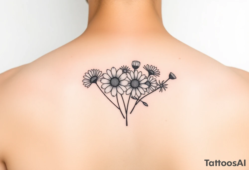 Small flower bouquet with order of flowers, daisy, cosmo, poppy, chrysanthemum, cosmo tattoo idea