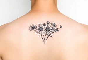 Small flower bouquet with order of flowers, daisy, cosmo, poppy, chrysanthemum, cosmo tattoo idea