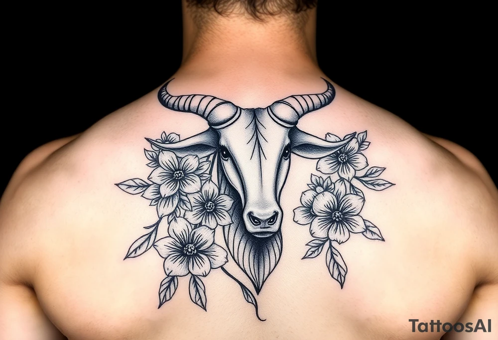 Taurus feminine with purple flowers tattoo idea